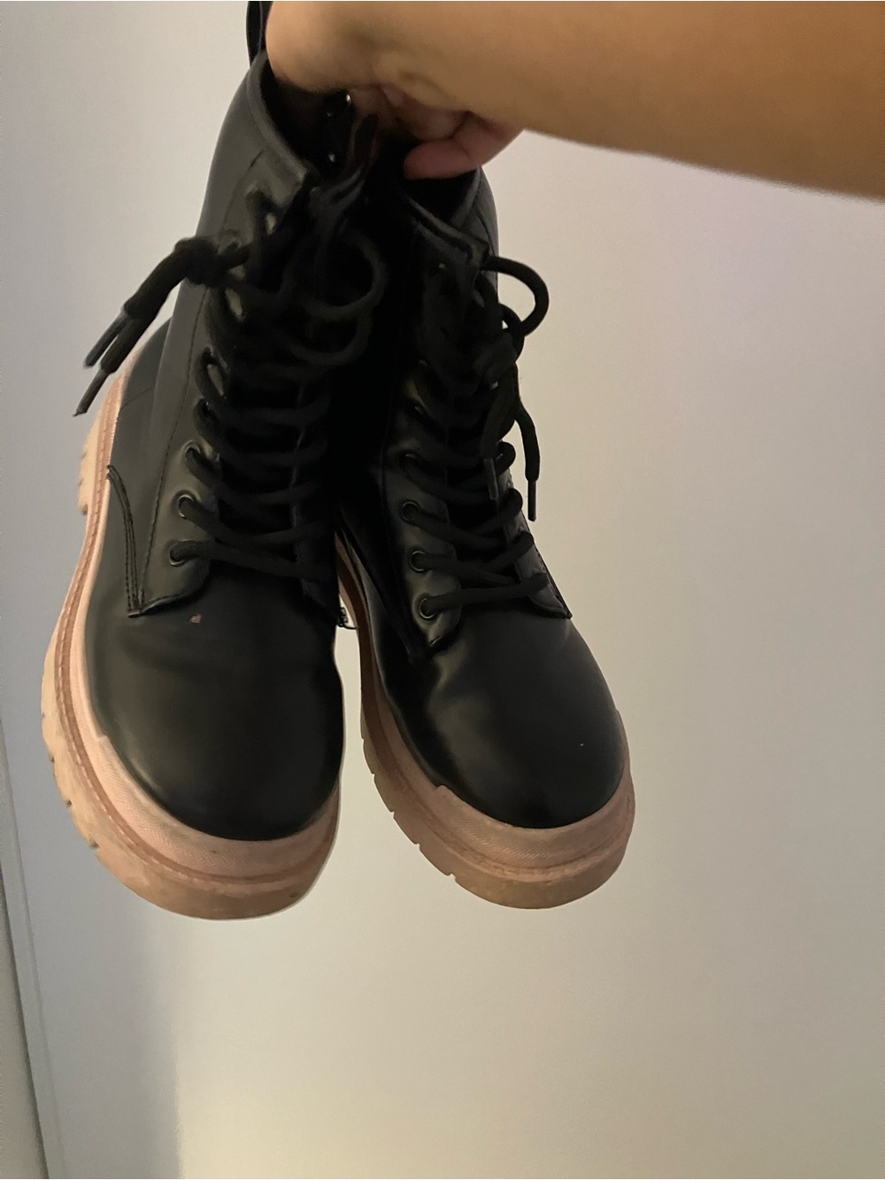 Black and pink platform boots